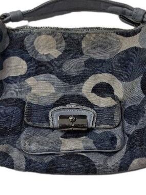 Coach Navy and Light Gray Signature Hobo Shoulder Bag